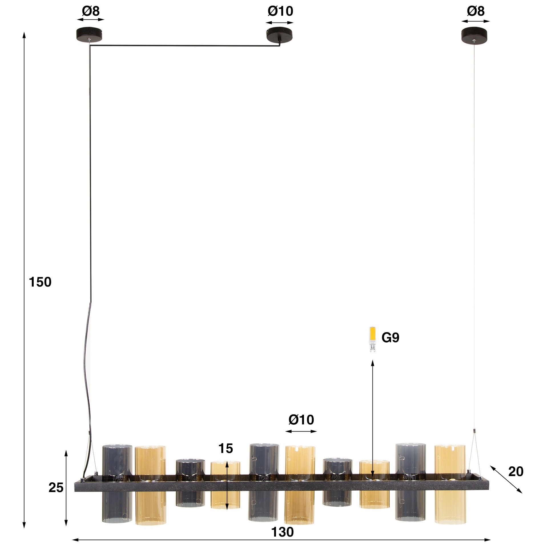 Hanglamp 10L cylinder mixed glass 4