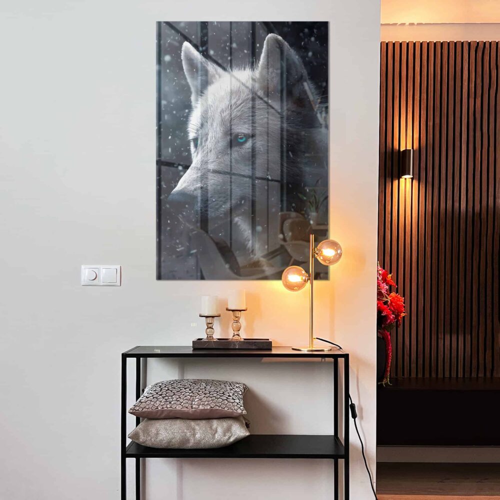 Snowy Wolf - glass 60x90 cm / Ohne Rahmen – Bild 2