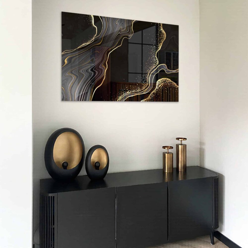 Black & Gold Stone – Glas 40x60 cm / Ohne Rahmen – Bild 2