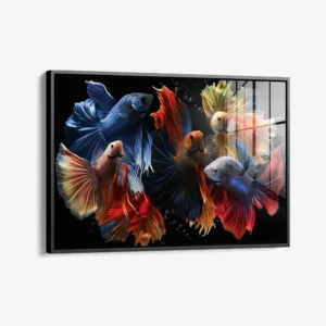 Colourful Fishes – Glas 80x120 cm / Mit Rahmen (schwarz)