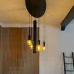 Design-Hängeleuchte 8-flammig – Schwarz & Amberglas – 140 cm – Bild 2