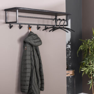 Garderobe Yucon 6 Haken Hutablage / Massive Akazie schwarz