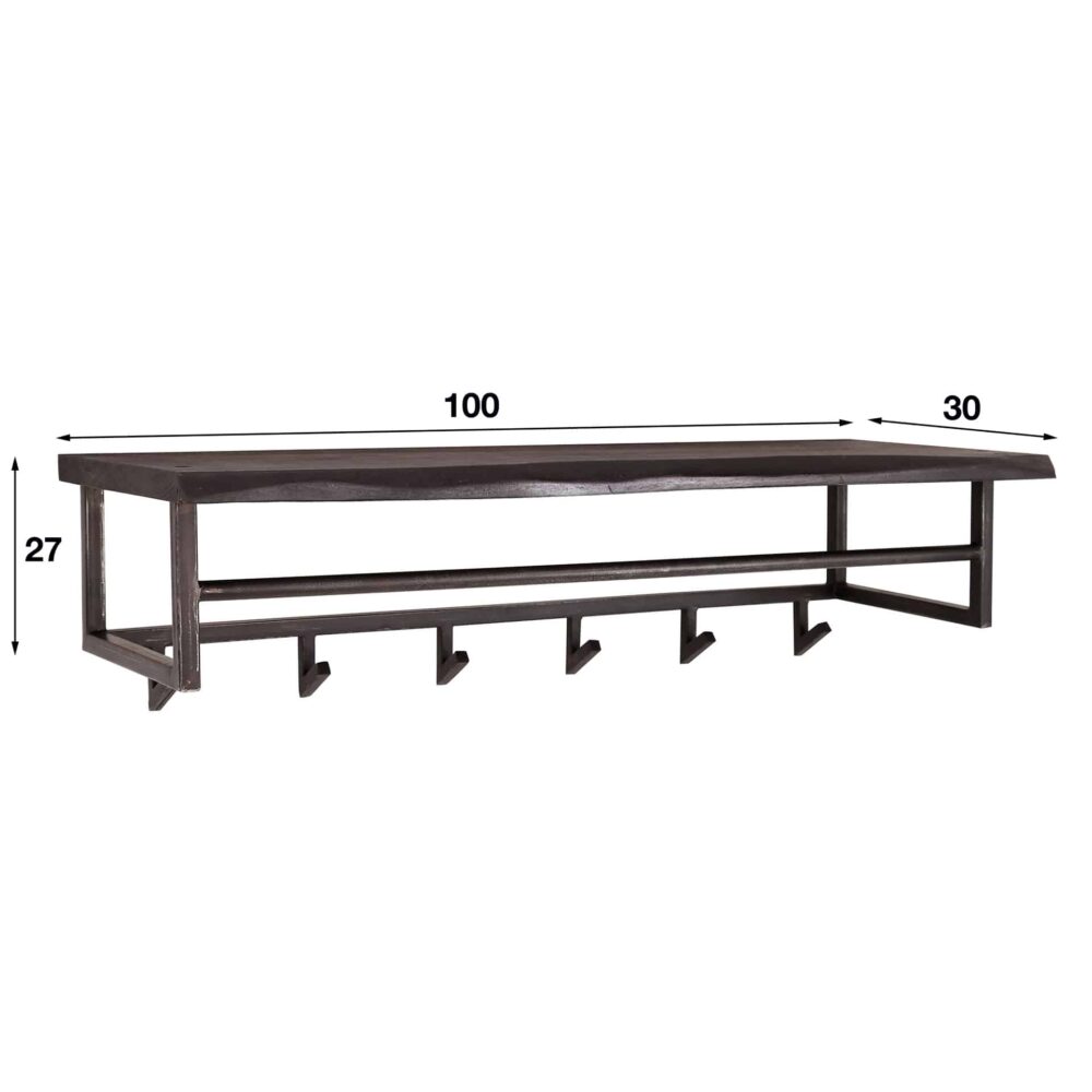 Garderobe Yucon 6 Haken Hutablage / Massive Akazie schwarz – Bild 5