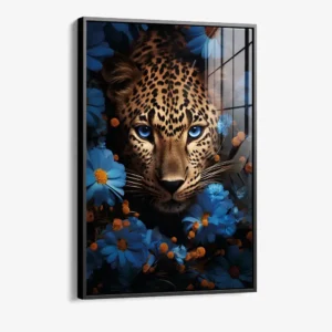 Flower Jaguar – Glas 80x120 cm / Mit Rahmen (schwarz)