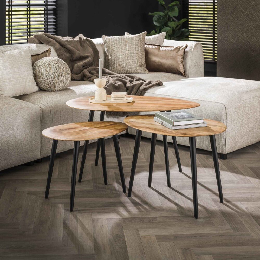 Couchtisch-Set/3 organisch / Massive Akazie natur – Bild 1