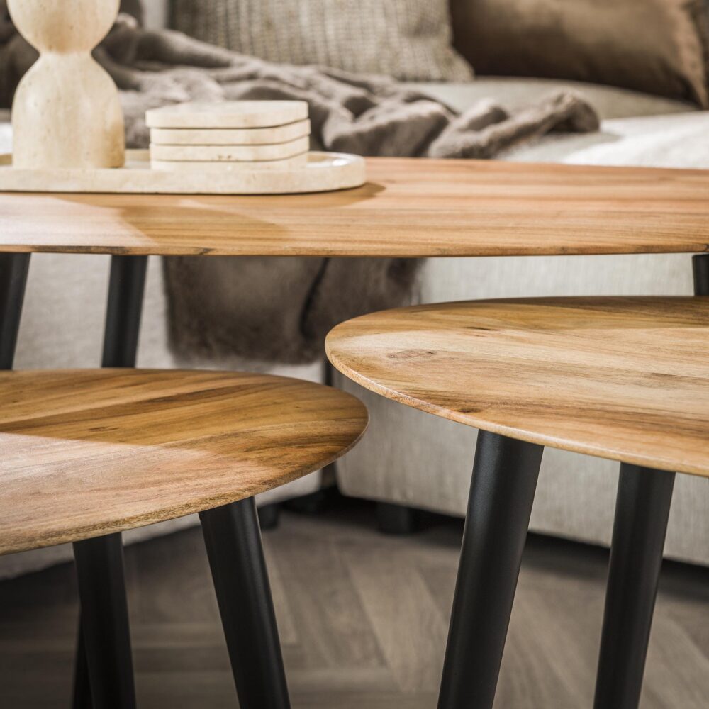 Couchtisch-Set/3 organisch / Massive Akazie natur – Bild 3