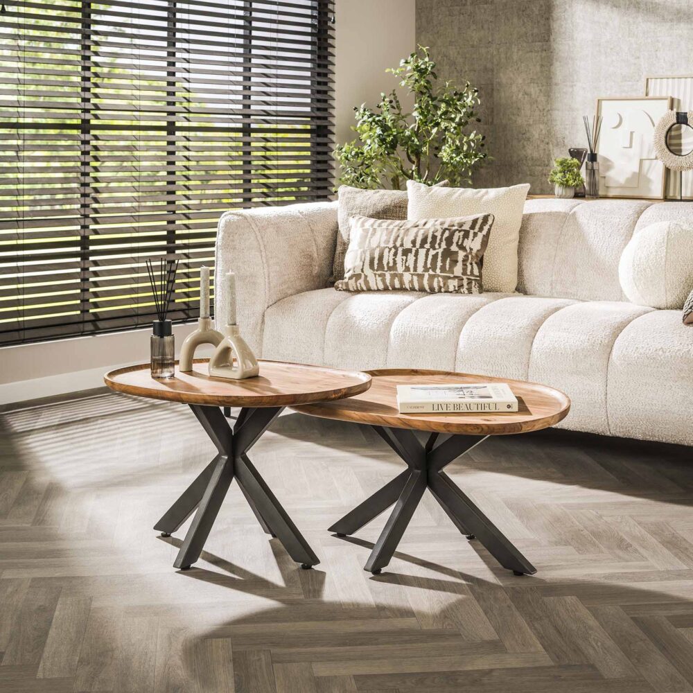 Couchtisch-Set/2 Spinnen / Massive Akazie natur – Bild 1