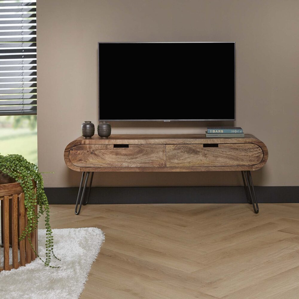 TV-Schrank 2L 135 Fass / Massive Mangosandfarbe – Bild 1