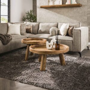 Couchtisch-Set/2 Stative / Massive Mango-Sandfarbe