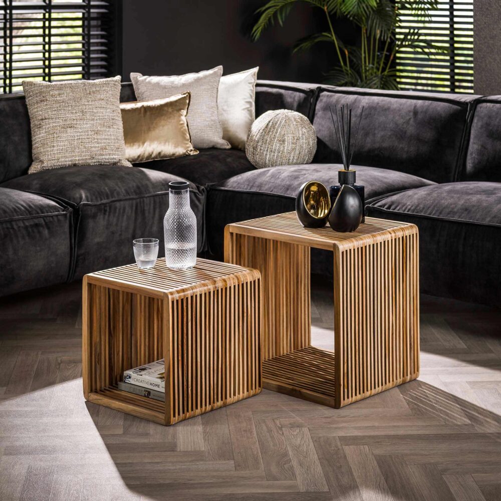 Couchtisch-Set/2 Rippen / Teakholz verwittert – Bild 1