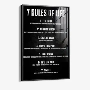 7 Rules of Life - Glas 100x150 cm / Mit Rahmen (schwarz)