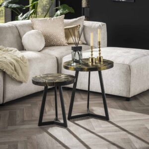 Couchtisch-Set 2/rund schwarz und gold