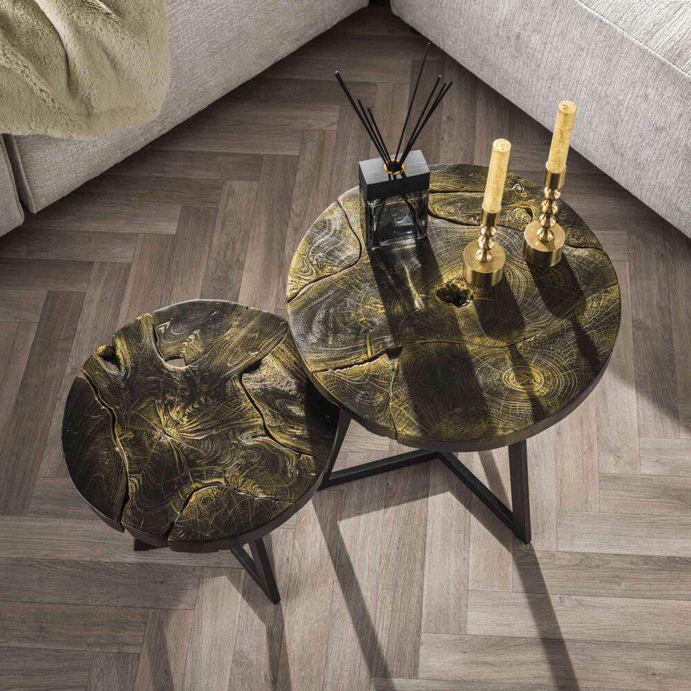 Couchtisch-Set 2/rund schwarz und gold – Bild 2