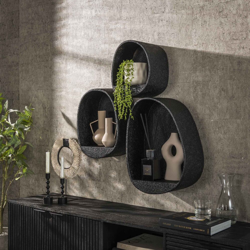 Wandregal-Set/3 Metalltropfen / Grau – Bild 1