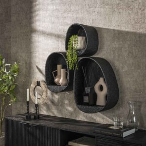 Wandregal-Set/3 Metalltropfen / Grau