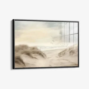 Beach - Glas 100x150 cm / Mit Rahmen (schwarz)