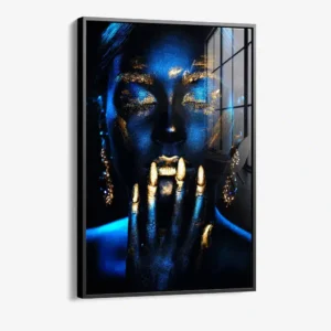 Blue Woman – Glas 80x120 cm / Mit Rahmen (schwarz)