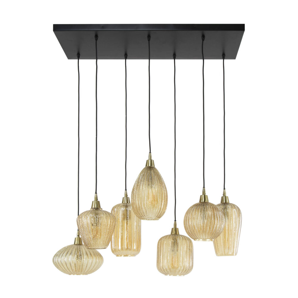 Hängelampe 4+3 V-förmiger Mustermix / bernsteinfarbenes Glas – Bild 5