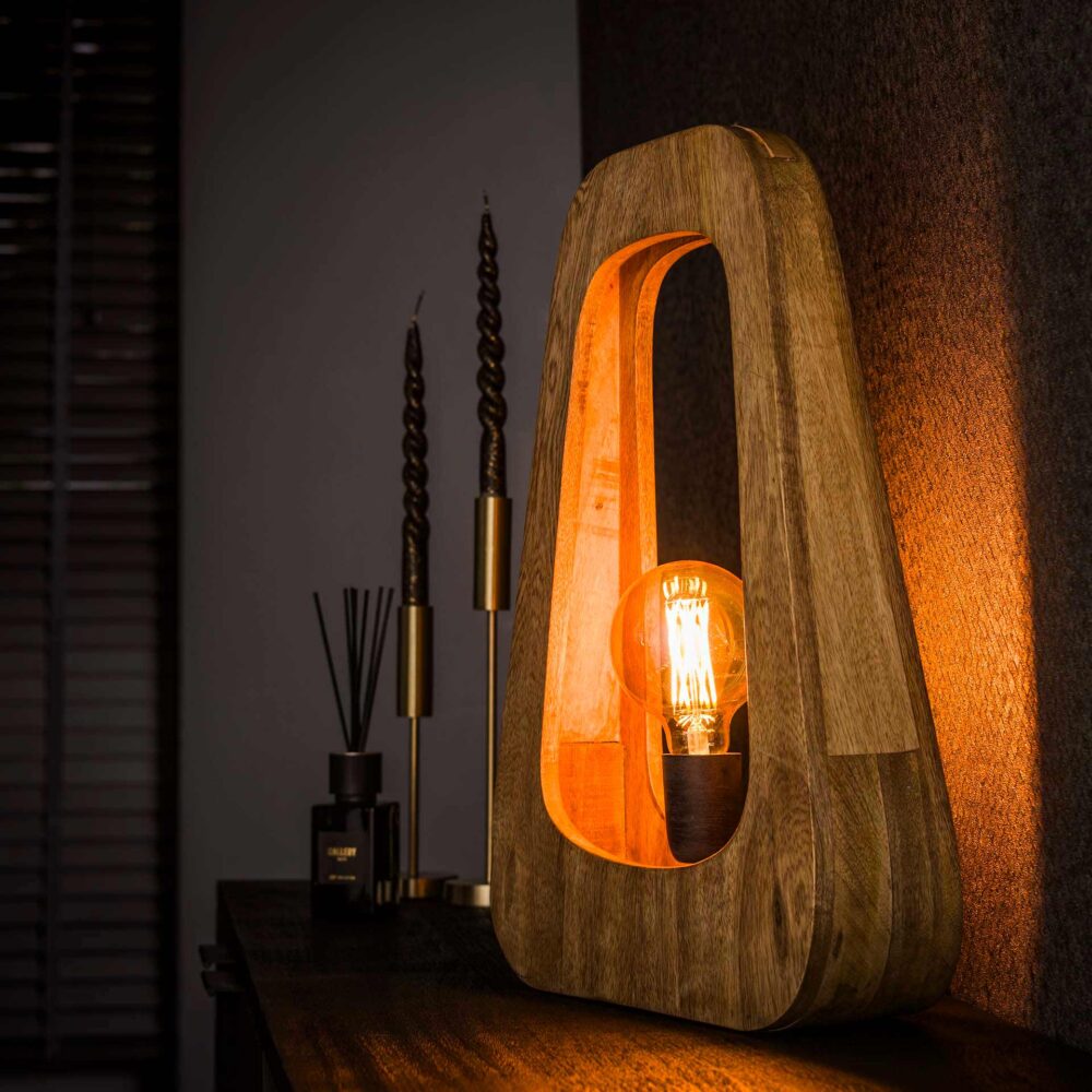 Tischlampe 1L bray / Massives Mango natur – Bild 1