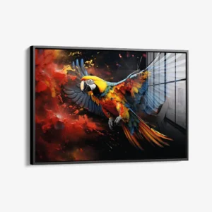 Color Parrot II – Glas 100x150 cm / Mit Rahmen (schwarz)