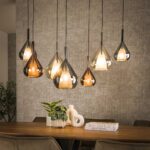 Hängelampe 4+3 Flügel Mixglas / Schwarz