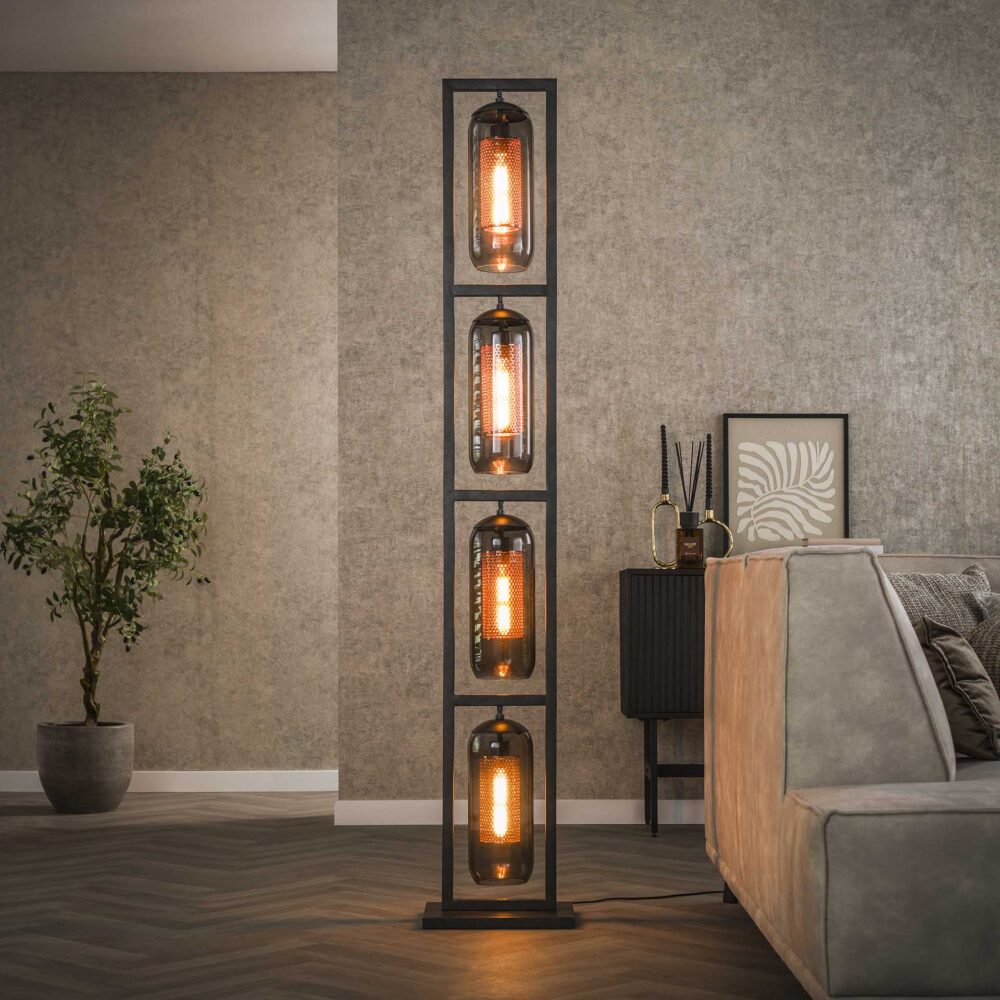Stehleuchte 4L Turm Rauchglas-Lochstahl / Artic schwarz – Bild 1
