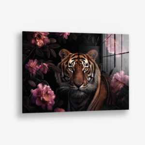 Flower Tiger – Glas 100x150 cm / Ohne Rahmen