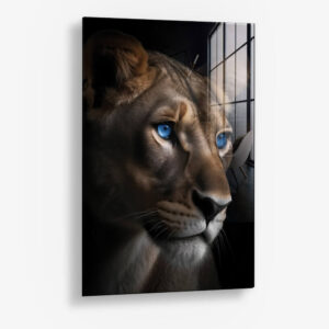 Gazing Lioness – Glas 40x60 cm / Ohne Rahmen
