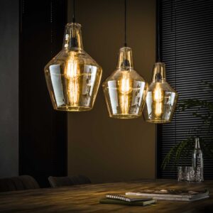 Hängelampe 3L bernsteinfarbener Glaskegel / Altsilber