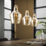 Hängelampe 3L bernsteinfarbener Glaskegel / Altsilber – Bild 2