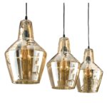 Hängelampe 3L bernsteinfarbener Glaskegel / Altsilber – Bild 3