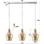 Hängelampe 3L bernsteinfarbener Glaskegel / Altsilber – Bild 5