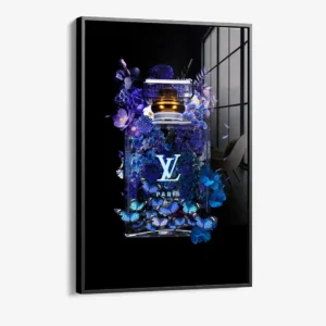 Le Perfume (Blue) – Glas 60x90 cm / Mit Rahmen (schwarz)