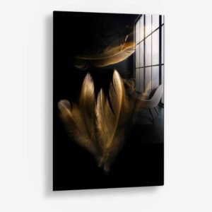 Golden Feathers - Glas 100x150 cm / Ohne Rahmen