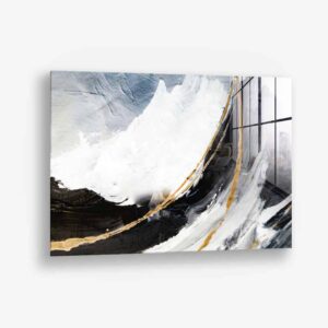 Black,  White & Gold Abstract – Glas 100x150 cm / Ohne Rahmen