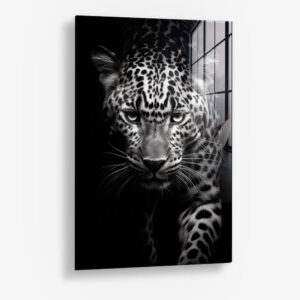 Leopard Black II - Glas 40x60 cm / Ohne Rahmen
