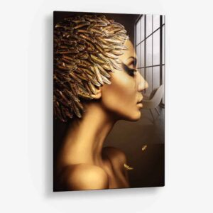 Feather Woman – Glas 100x150 cm / Ohne Rahmen