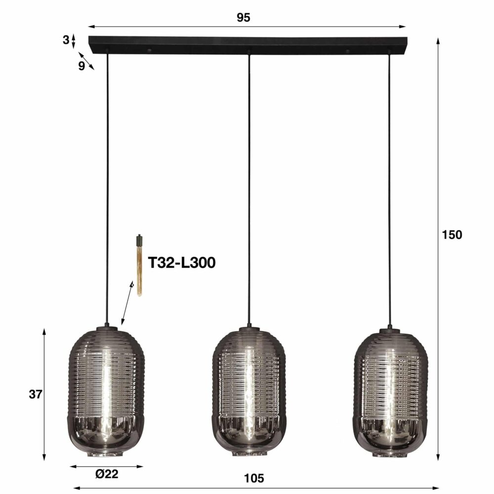 Hängelampe 3L Wanne aus verchromtem Glas – Bild 5