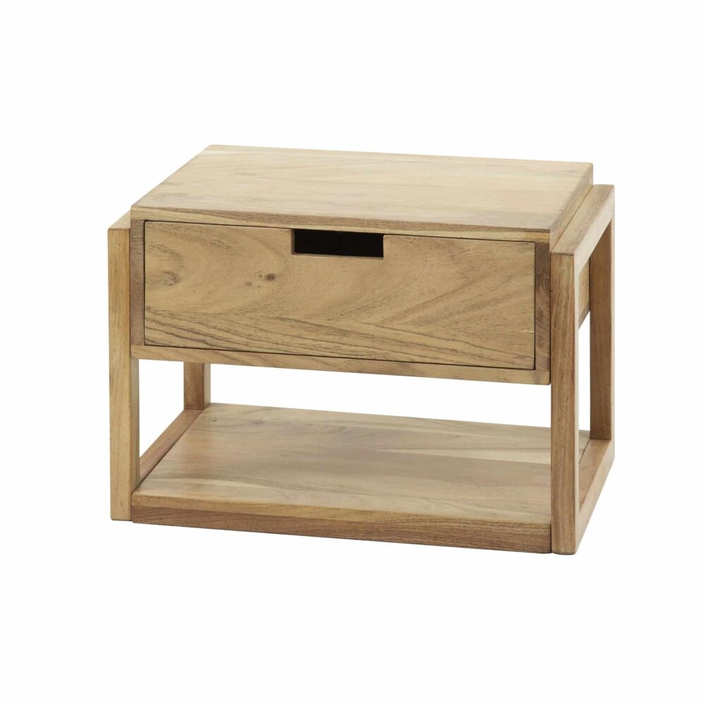 Nachttisch 1L Holzgestell schwebend / Massive Akazie natur – Bild 4