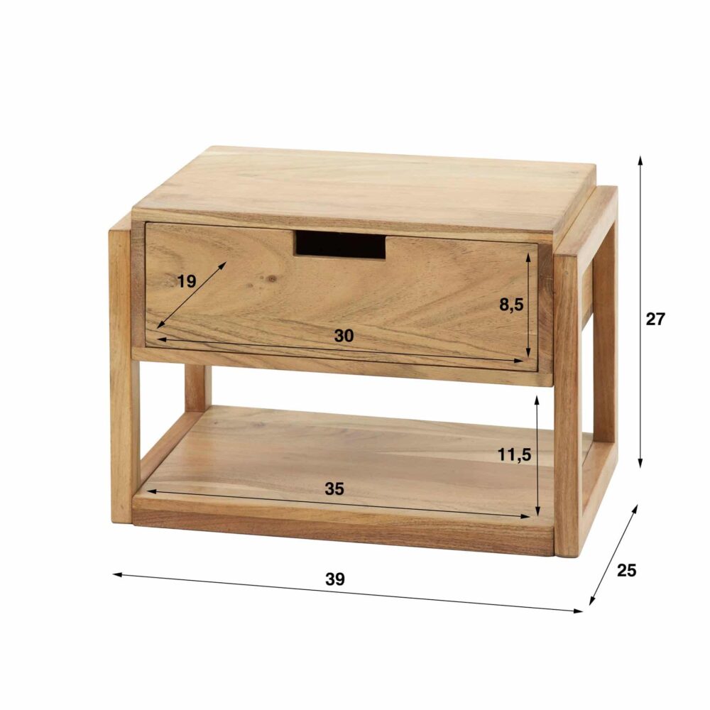 Nachttisch 1L Holzgestell schwebend / Massive Akazie natur – Bild 5