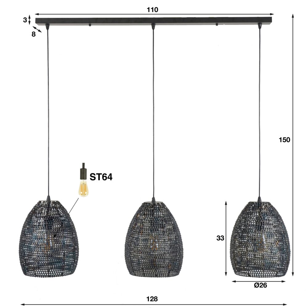 Hängelampe 3x Ø26 Panzer oval / Schwarzbraun – Bild 4