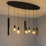 Design-Hängeleuchte 8-flammig – Schwarz & Amberglas – 140 cm – Bild 2
