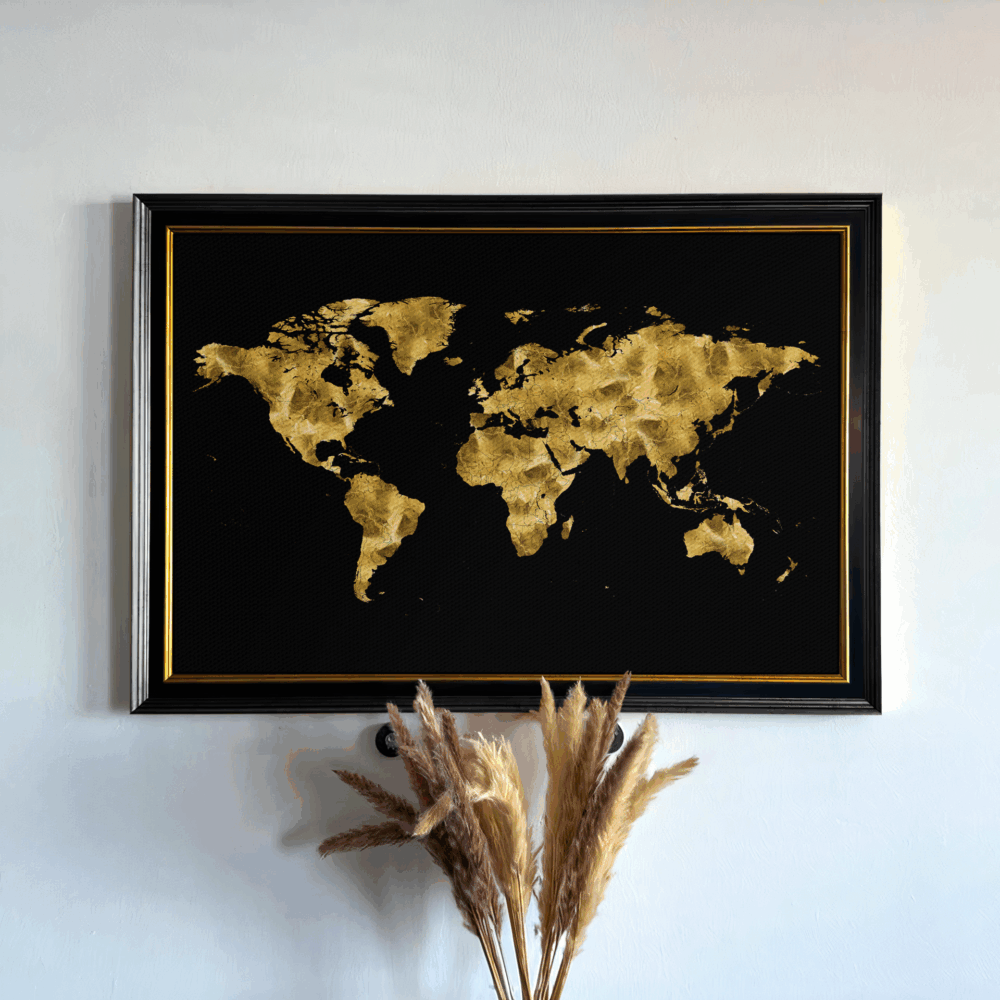 Golden World Map - Art Frame – Bild 1